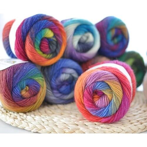 50g(180m)/Ball Rainbow Hand Knitting Merino Wool Yarn Fancy Dye Crochet Yarn DIY Scarf Shawl Yarn for Hand Knitting