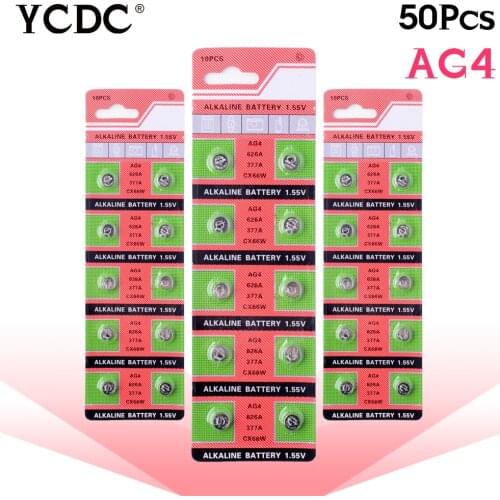 50PCS Watch Coin Battery AG4 377A 377 LR626 SR626SW SR66 LR66 Button Cell Batteries Toys Remote Camera