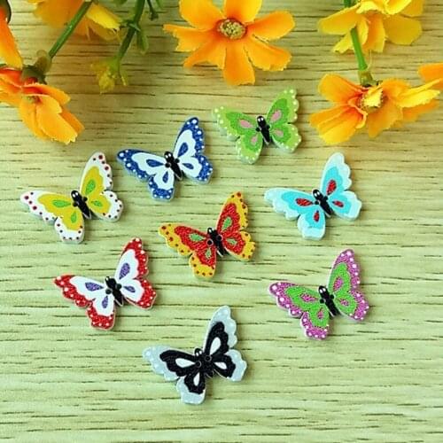 50PCs Butterfly Buttons 2 Holes Wooden buttons Painting Sewing Scrapbooking Accessories For Craft Painting