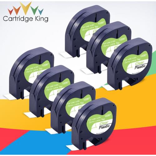 7PK Plastic Labels Tape 12267 16952 16951 Black on Clear 12mm for DYMO LetraTag LT-100H LT-100T Plus QX50 XM XR 2000 LabelMaker