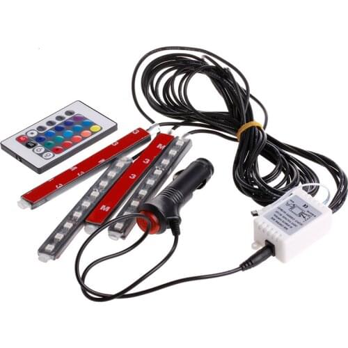 9LED Remote Control Colorful RGB Car Interior Floor Atmosphere Light Strip