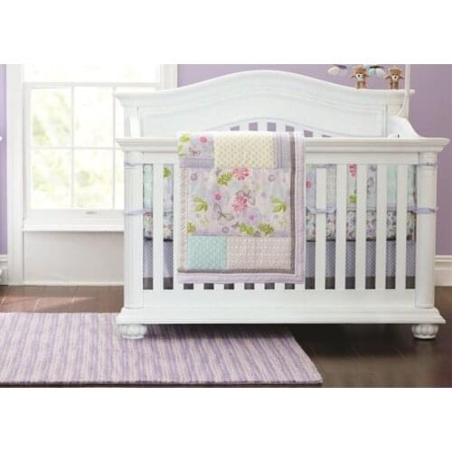 Promotion! 4pcs embroidered printed cartoon crib bedding sets /lace design kits ,include(bumper+duvet+bed cover+bed skirt)