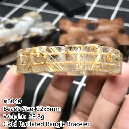 Top Natural Gold Rutilated Bracelet Jewelry For Woman Men Brazil 13x7mm Rectangle Beads Gemstone Titanium Stretch Bangle AAAAA