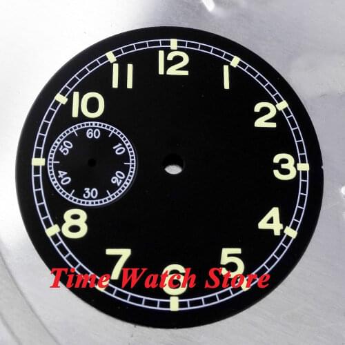 38.9mm black sterial dial fit 6497 movement Watch dial Luminous green marks D14