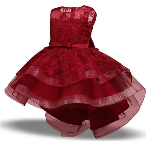 Kids Dresses for Girls New Year Costume Red Lace Wedding Dress Christmas Dress Girls Communion Party Tulle Prom Gown Ceremony