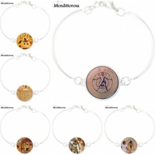 For Unisex Party Gift Gothic Egyptian Lord Of The Underworld Anubis Vintage Plated Jewelry Glass Cabochon Bracelet Bangle