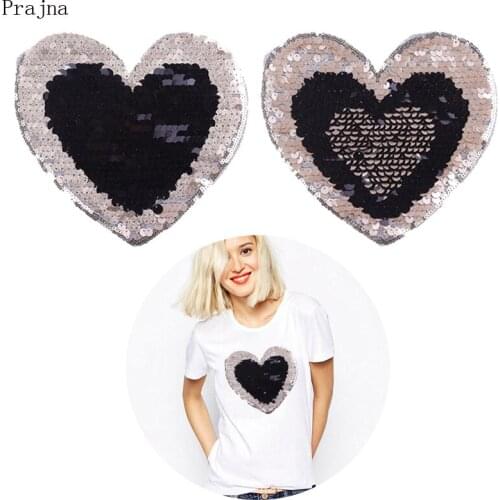 Prajna Two Side Reversible Sequin Patch Sew On Sequin Patches For Clothing Cartoon Fabric Heart Patch Stickers Jacket Stripes
