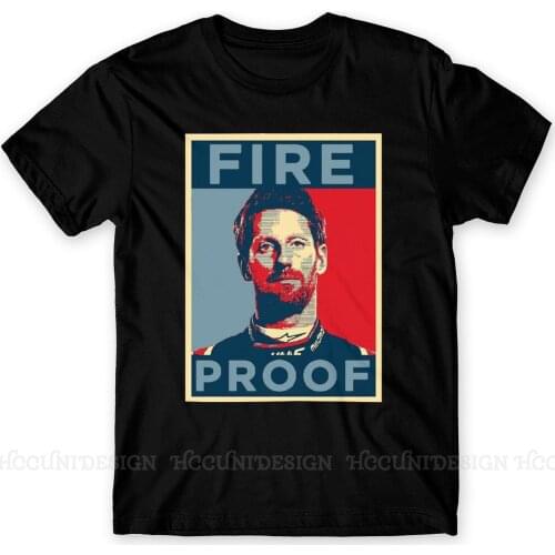 Mens Romain Grosjean Fire Proof T Shirts Formula 1 100% Cotton Clothing Funny Short Sleeve Crewneck Tee Shirt