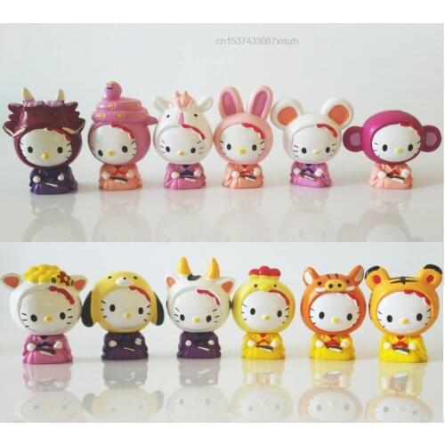 12 Symbolic Animals Toy Sanrio Hello Kitty Action Figure Kawaii Cartoon Pvc Model Figurines Doll Toys Car Decor Kids Xmas Gift