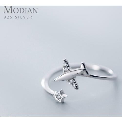 Modian Open Adjustable Simple Ring for Women Fashion 925 Sterling Silver Shining Zircon Cute Star Airplane Ring Fine Jewelry