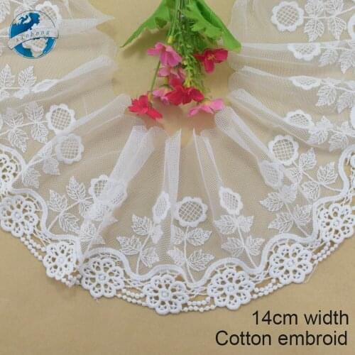 14cm width white lace cotton embroidery lace french lace ribbon fabric guipure diy trims warp knitting sewing Accessories#4175
