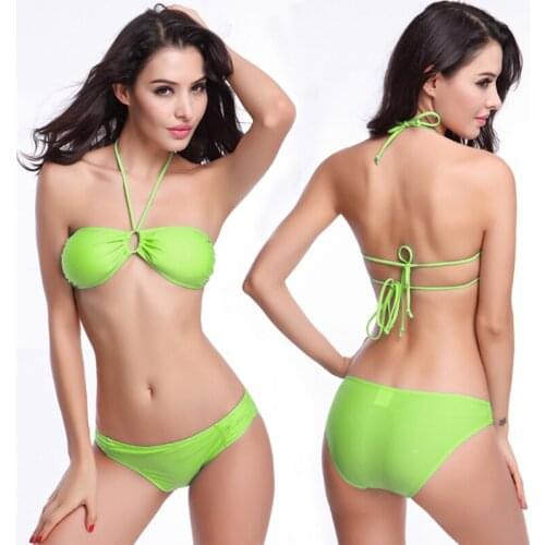 Summer Sexy Women Solid Color Bikinis Set Strappy Push Up Swimsuit Swimwear Two ways Wearing Bikini Beachwear Bathing Suit