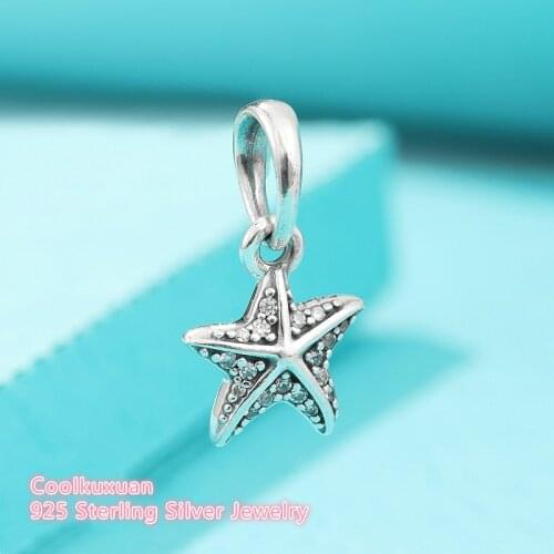 Summer 100% 925 Sterling Silver Bead Charm Tropical Starfish, Clear CZ Pendant Beads Fit Original Pandora Bracelet Jewelry