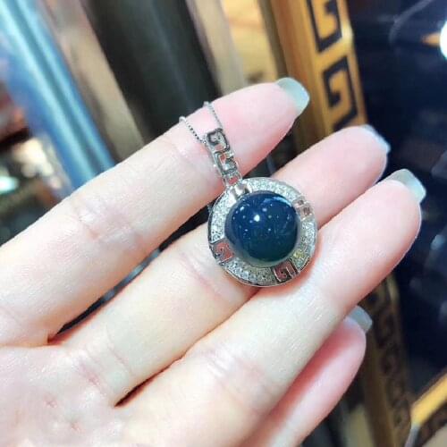 [Hot-selling blue amber pendant collection] 12_13mm Mexico Imported Raw Ore 3A Blue Amber Necklace Pendant Womens Jewelry