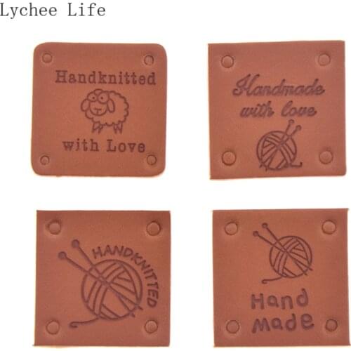 Lychee Life 24Pcs Square PU Leather Garment Labels Tags For Handbags Clothes Sewing Crafts Hand Made Tags Home Decoration