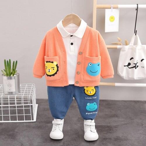 LZH 2020 Autumn Casual Kids Suit Childrens Suit Cotton Boys Long-sleeve Shirt Sweater Vest Trousers 3Pcs Baby Clothes 0-4 Years