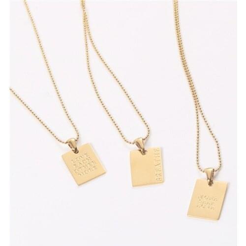 Minar Square Motto Engraving Letter Pendant Necklaces Fashion Vintage Titanium Steel Necklaces for Unisex Friends' Gifts 2021