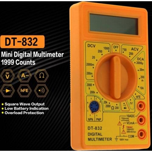 DT-832 Mini Pocket Digital Multimeter 1999 Counts AC/DC Volt Amp Ohm Diode hFE Continuity Tester Ammeter Voltmeter Ohmmeter