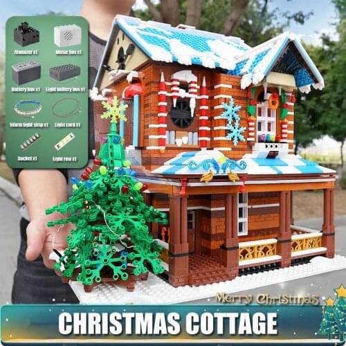 Mould King 16011 Streetview Building The Christmas House With Led Music Parts Model Building Blocks Bricks Kids Christmas Gifts