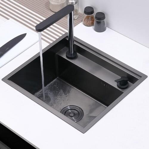 New Nanometer Double Cover hidden kitchen Sink 304 Stainless Steel Handmade Brushed Single kitchen Sink With Lifting Faucet