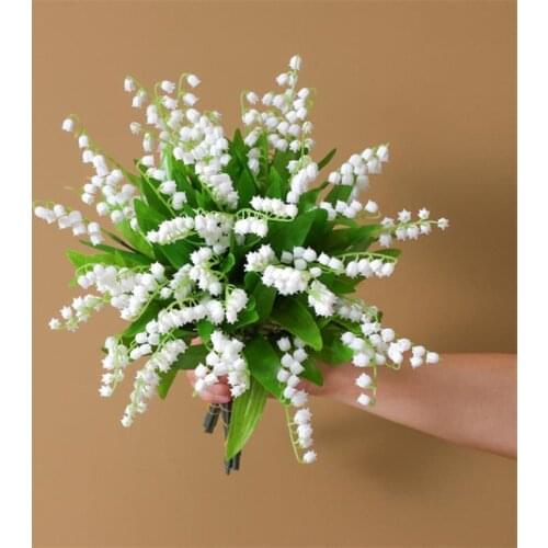 20P Fake Short Stem Bell Orchid (2 stems/piece) 14.17" Length Simulation Plastic Bellflower for Wedding Home Artificial Flowers