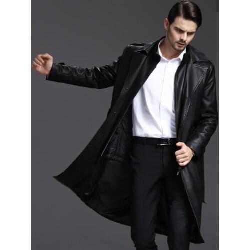 Autumn winter mens leather coat slim motorcycle jackets men suits collar fashion long clothes jaqueta de couro black