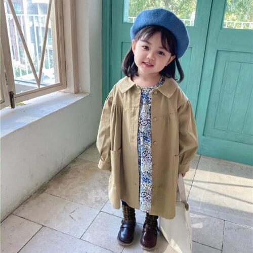 Girls Coat Long Coat Autumn Korean Cotton Full Long Doll Collar Kids Jackets For Girls Solid Sweet