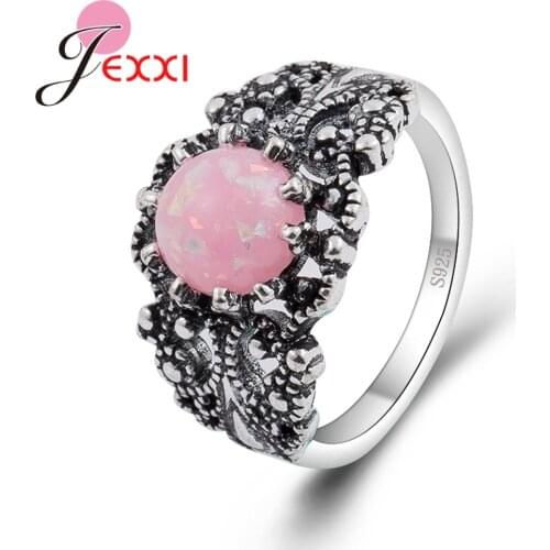 Promotion Vintage Ring for Women Female Retro 925 Sterling Silver Hollow Out Wedding Band Fire Opal Stone Statement Punk Jewelry