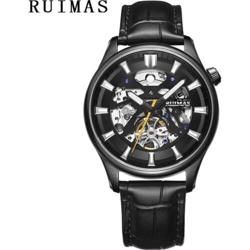 Relogio Masculino Men Skeleton Automatic Watch Genuine Leather Top Brand Luxury Business Mechanical Watches 50m Waterproof Clock