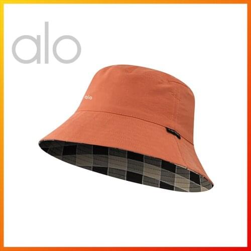Alo Yoga New Female Fisherman Hat Summer Fashion Grid pattern Outdoor Sunscreen Double-sided Sun Hat Fedora Hat Beach Hat