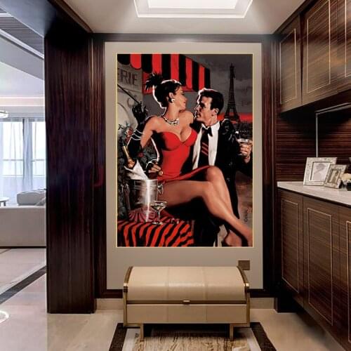 Modern Pop Art Movie Plot Retro Style Oil Painting Flirting Couple Canvas Painting Interior Home Decoration Painting(No Frame)