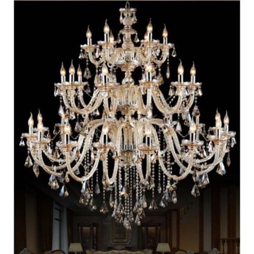 Morden 3 Layers 28 Arms Large Cognac Crystal Chandelier Stair Long Crystal Chandelier Lighting Restaurant Hotel Hall Villa Lamps