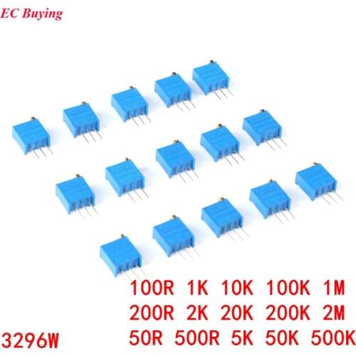 10pcs 3296W 3296 1K 2K 5K 10K 20K 50K 100K 200K 500K 1M 2M 50R 100R 200R 500R 103 104 105 503 504 Trimpot Trimmer Potentiometer