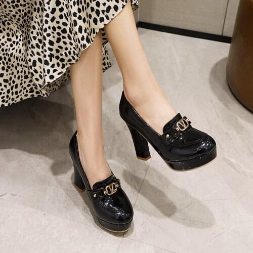 Brand women shoes chunky heel pumps square heel round toe wedding shoes party dancing ladies dress shoes platform bowtie knot