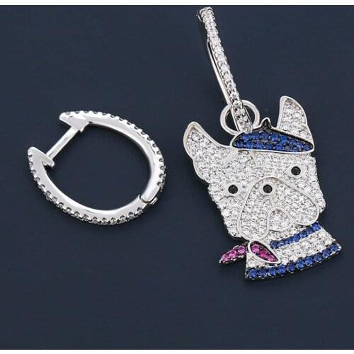 UMGODLY Luxury Brand Asymmetric Doggy Earrings Micro Blue Red Cubic Zirconia Stones Women Fashin Jewelry Collection