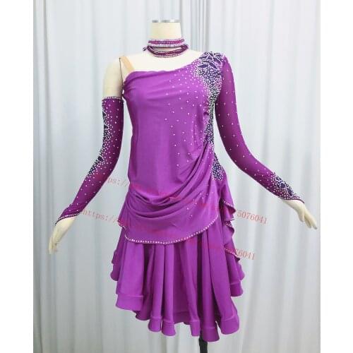 Purple Latin Competition Dance Skirt Women Advanced Standard Latin Dancing Wear Ladys High Quality Rumba Latin Dance Dress