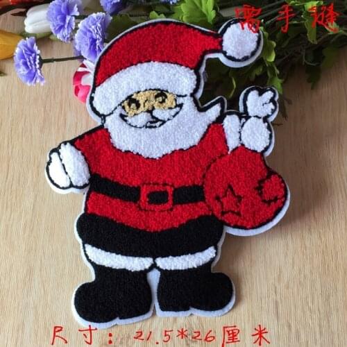 10Pcs/lot Large Embroidery Towel Patches Santa Claus Christmas Decoration for Home Sew DIY Clothing Applique Sewing Accessories