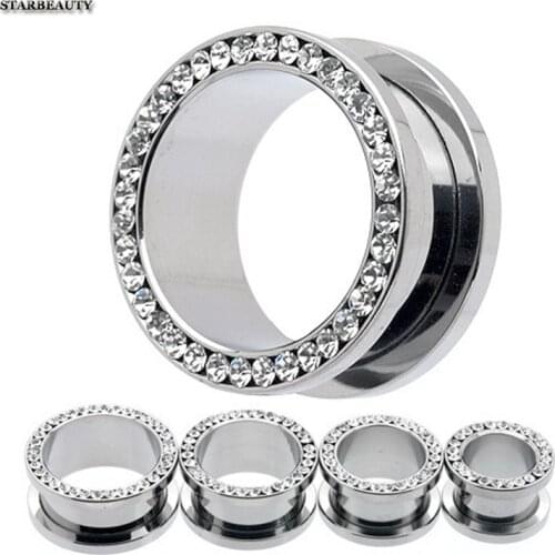 2 pcs/lot Crystal Ear Tunnel Screw Fit Ear Plugs Gauged Jewelry, Stretching Kit Piercing Flesh Tunnel Ear Expander Bar 4~16mm