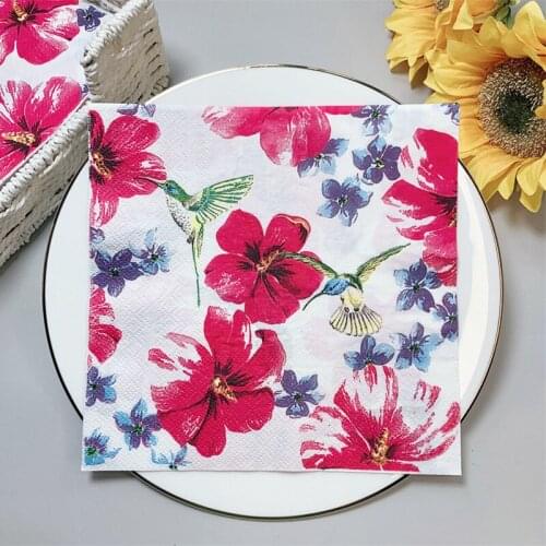 20Pcs/Pack Floral Birds Table Decoupage Paper Napkins Flower Napkin Paper Tissue for Wedding Party Supplies Wholesale