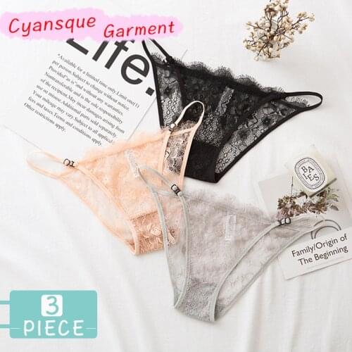3 PCS Womens Eyelash Lace Panties Sexy Slim Openwork Pants Womens Low Waist Lingerie Womens Lace Sexy Underwear