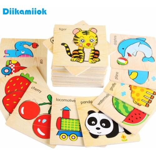 45 Style Kids Wooden Jigsaw Puzzle Baby Educational Learning Toys for Children Cartoon Animals Vehicle 3D Puzzles Games Wood Toy