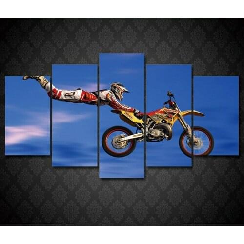 5Pcs Motocross Jumps Group Extreme Blue Canvas Pictures Print Wall Art Canvas Paintings Wall Decorations for Living Room Unframe