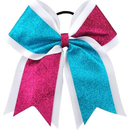 7 Inch Glitter Bling Large Cheerleading bows Bowknot Elastic Hair Band Kids Girls Children Bow Hair Accessories Boutique