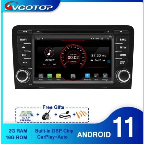 AVGOTOP Android 10 Car Radio DVD Player for AUDI A3 S3 RS3 2003-2012 2G 16G MP3 MP4 Bluetooth GPS Vehicle Multimedia