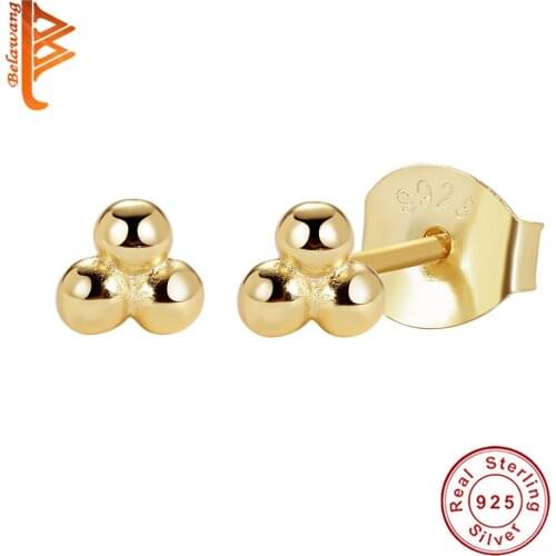 BELAWANG Lotus Bead 925 Sterling Silver Stud Earrings With 18K Gold Plated Tiny Stacking Earring For Women Birthday Gift