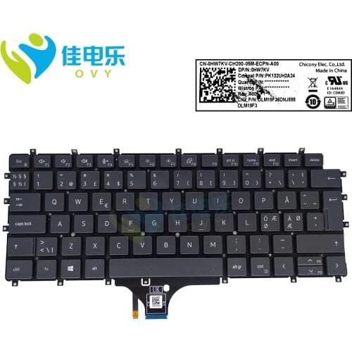 NE backlight keyboard for Dell Latitude 7520 9510 9520 0HW7KV DLM19F3 laptops keyboards Norway Norwegian Nordic light original