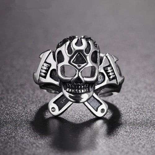 Stainless Steel Punk Rock Ring Vintage Jewelry Flame Skull Rings Jewelry Gift for Men
