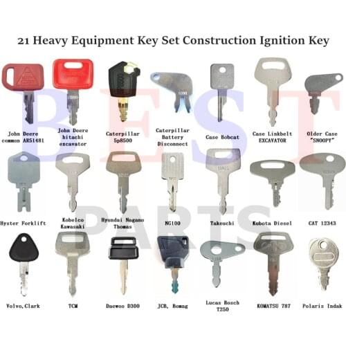 21 Keys Heavy Equipment Construction Key set For CAT KOBELCO KUBOTA Hitachi KOMATSU For JOHN DEERE Case-Bobcat JCB mustang