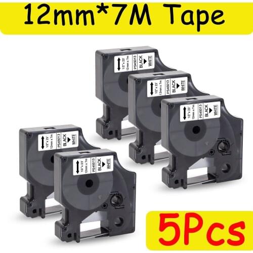 Labelwell 5x Compatible 45013 Laminated label tape 12mm Black on White compatible for Dymo LabelManage 280 160 200 210D 220P
