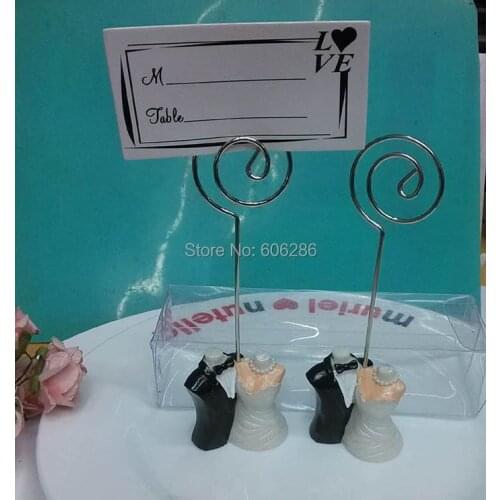 Hot!! Wholesale 300pcs(150pairs)/lot Resin Joined at the Hip Bride and Groom Place Card Holder for Wedding Favours Decor